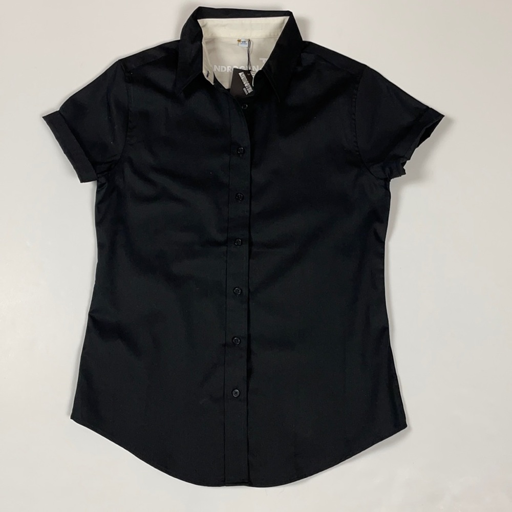 Androgynous Fox Short Sleeve Button Up Shirt. XS.